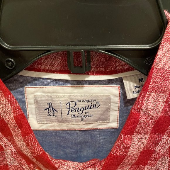 SOLD***Original Penguin Men's Red Gingham Long Sleeve Button Down Shirt - M - Picture 6 of 12